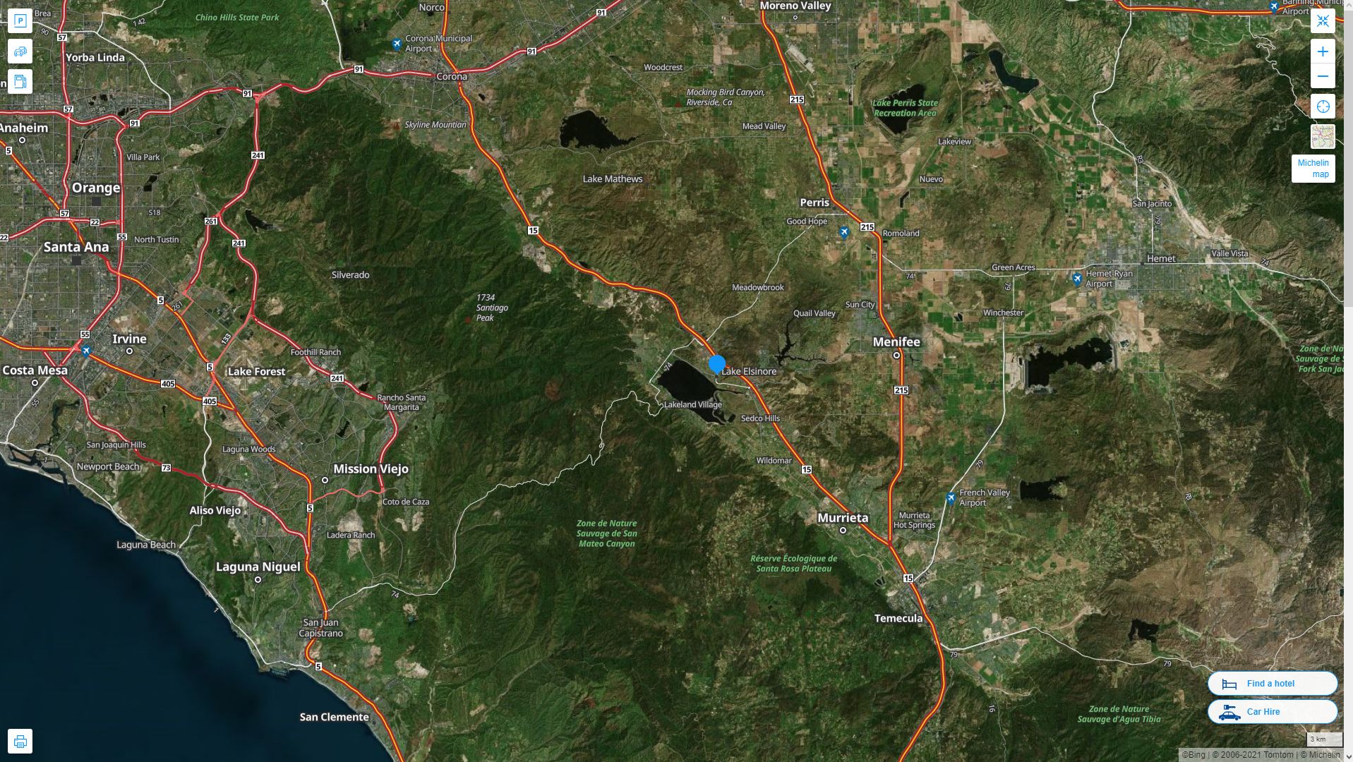 Lake Elsinore California Highway and Road Map with Satellite View